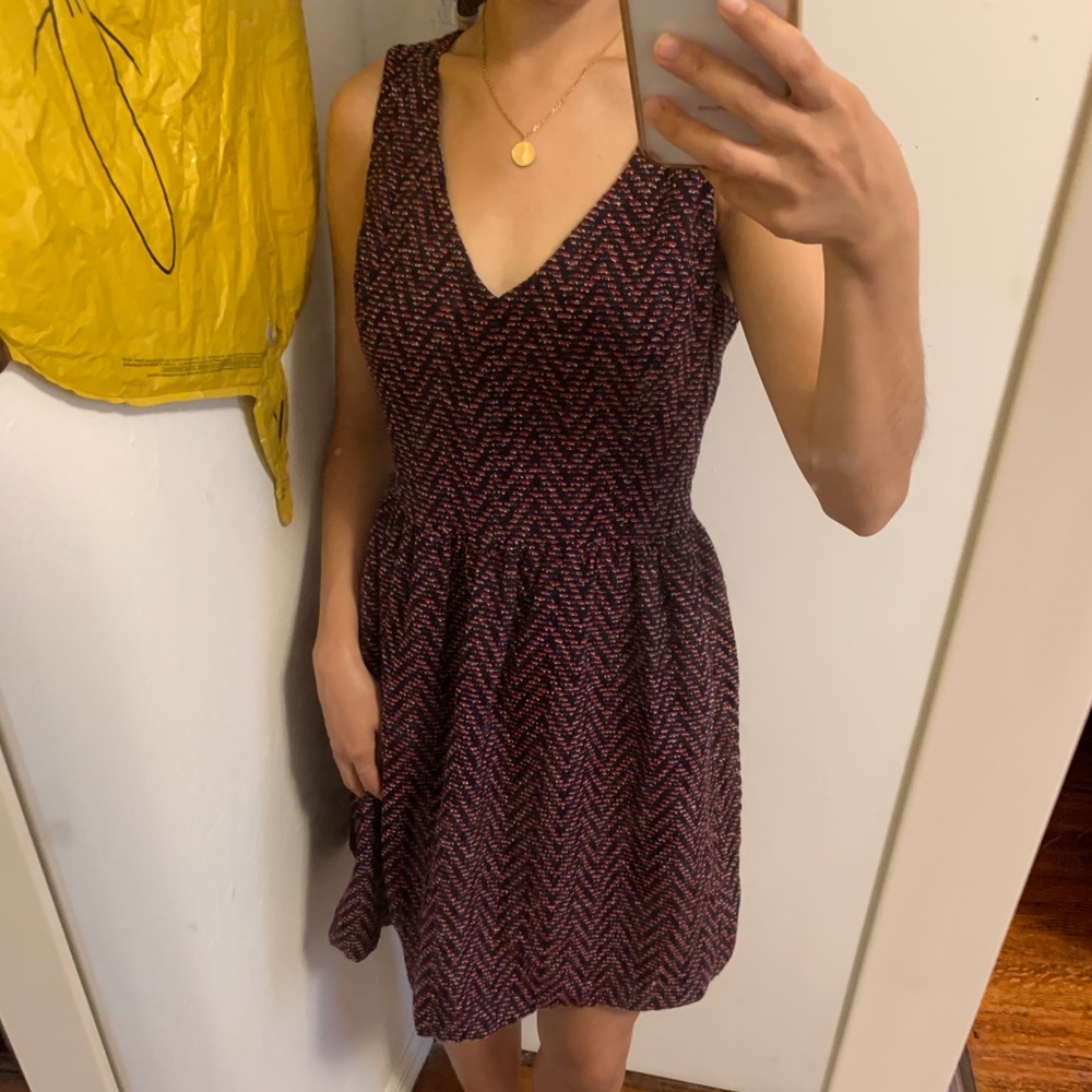 Sleeveless red white and blue textured dress